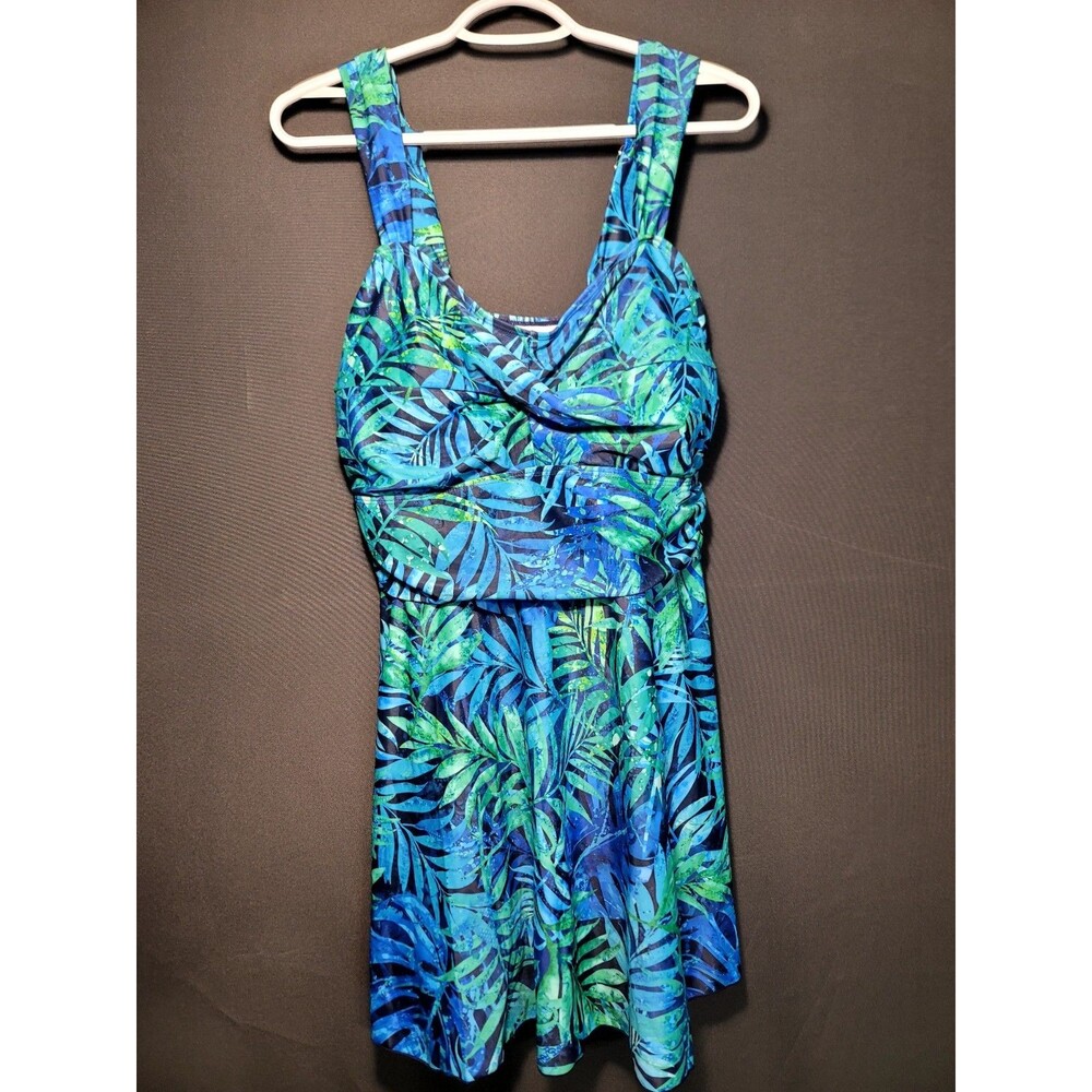 Aqua Eve Wide Straps Blue Tropical Print Tankini Womens Size 20W Swimsuit